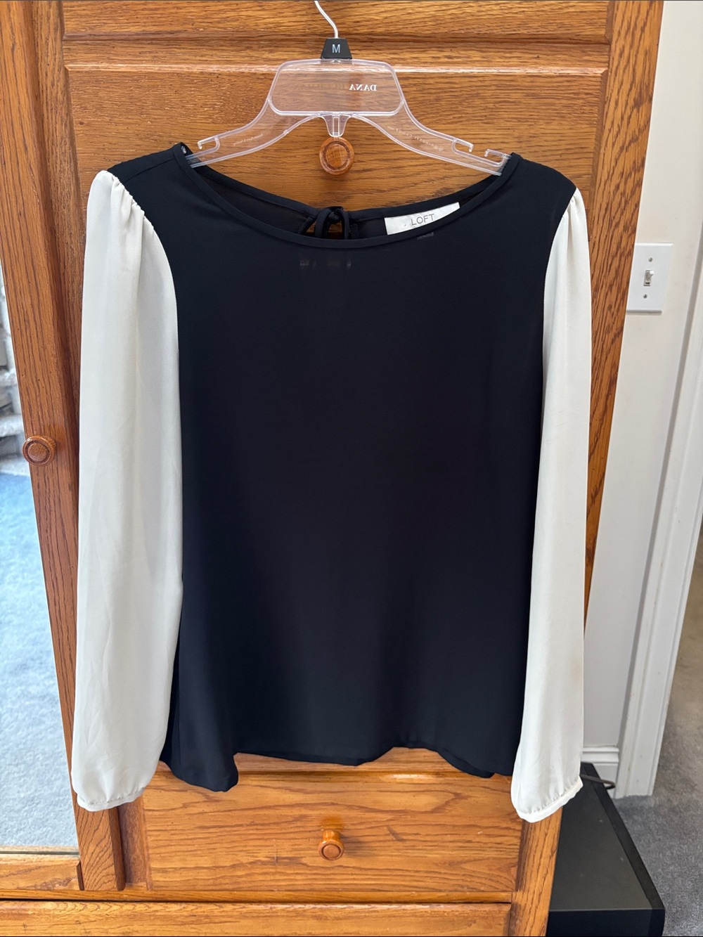 LOFT Black Top with White Long Sleeves